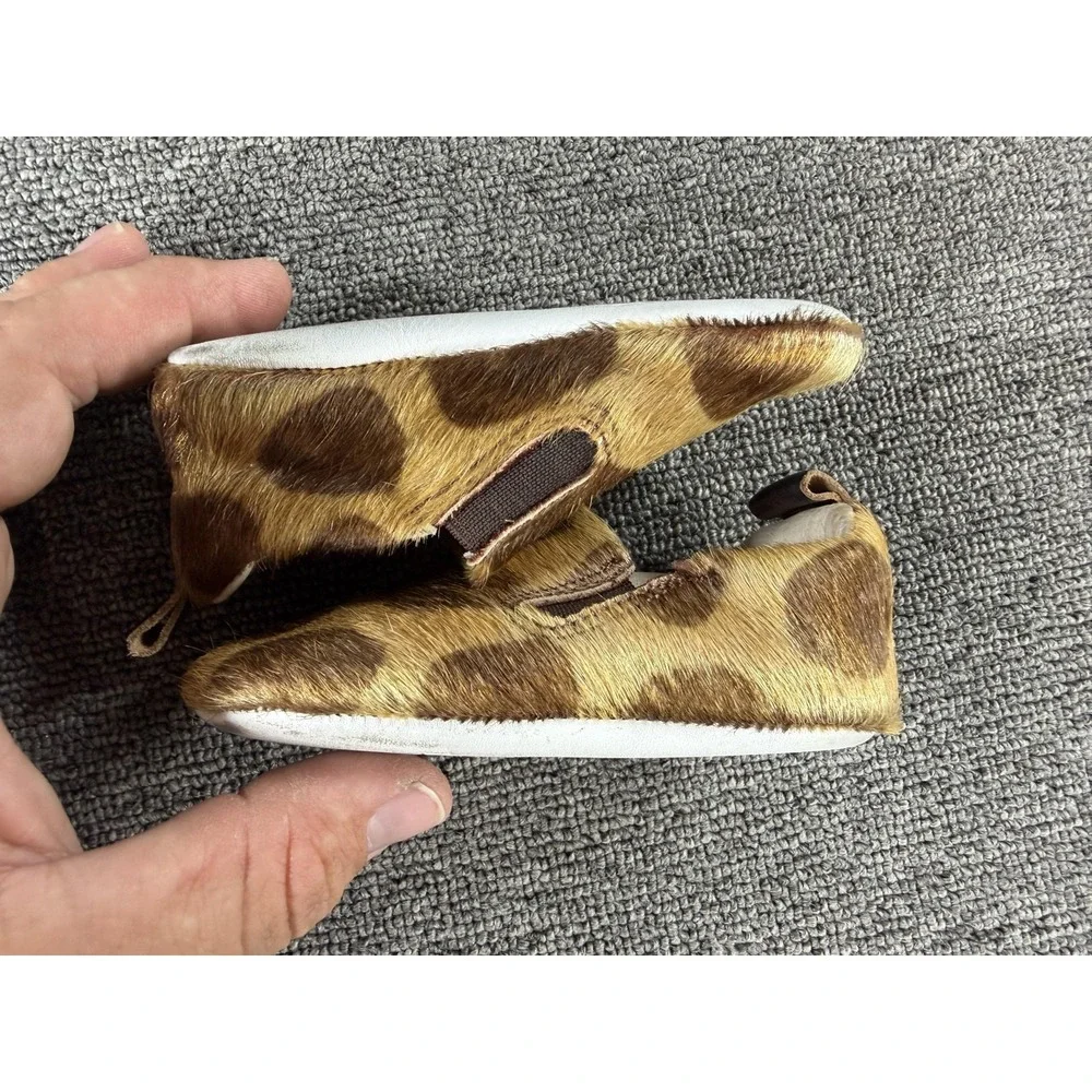 Freebird Crib Shoes Girls 3 Brown Baby Kicks Animal Hair Leather Lined Slippers